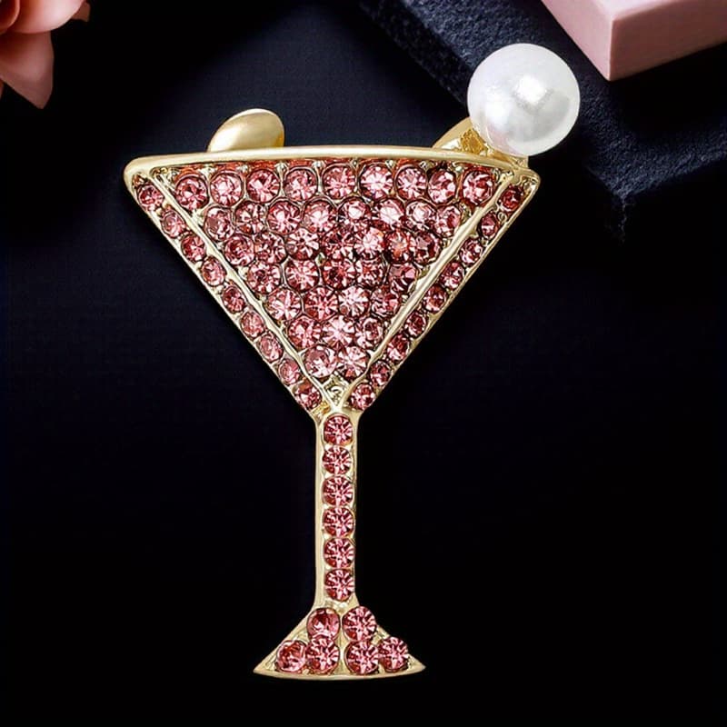 TEMU Elegant Brooch - Tall Red Wine Accessory Suitable For , Party Wedding Gift, Novelty Wine Lover Token