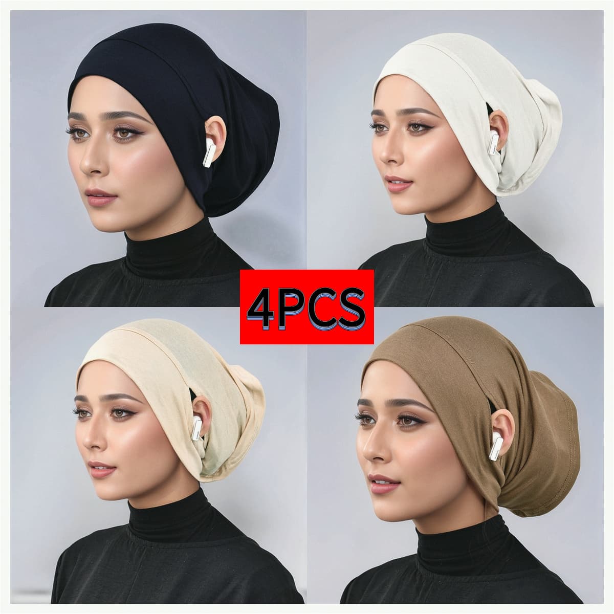 TEMU 2/4pcs Women's Headscarf With Ear Hole Design, Comfortable, Breathable, Lightweight, Convenient Tube Hat, Non-slip Base , Gift