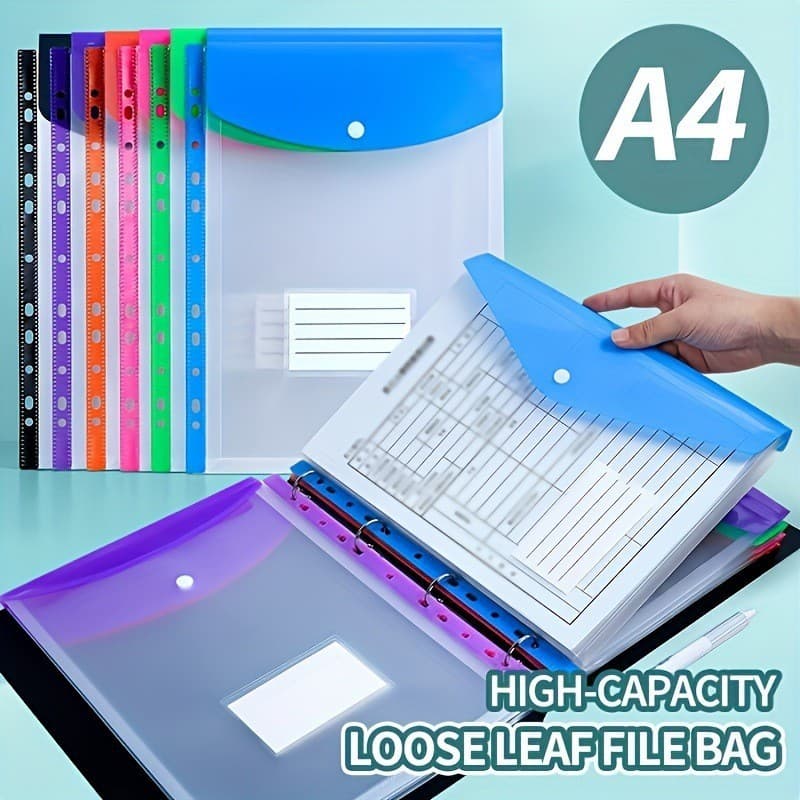 TEMU 6 Pack Expandable Plastic Binder Pockets With 11-hole Punch, Snap Button Closure & Labelable Sleeves - Compatible For 2/3/4-ring Binders, Durable Document Folders For, Office, Organization