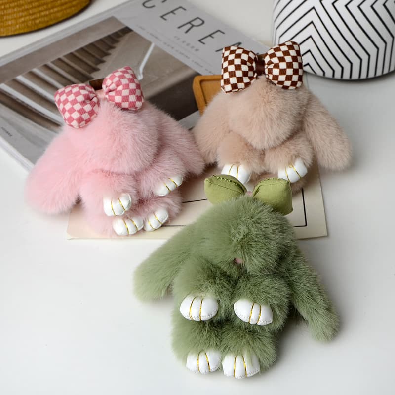 TEMU 2pcs Random Bunny Keychain With Mini Bow - Cute Cartoon Bunny Pendant Bag Accessory, Soft Fluffy Women And Accessory, Ideal Valentine's Day Gift, Bunny Accessory