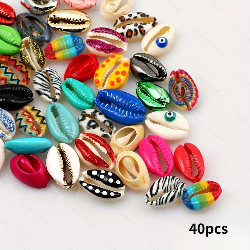 TEMU Multicolor Seashell Beads Set, 40pcs Natural Conch Shell Beads For Jewelry Making, Necklace, Earring, And Accessory Crafting
