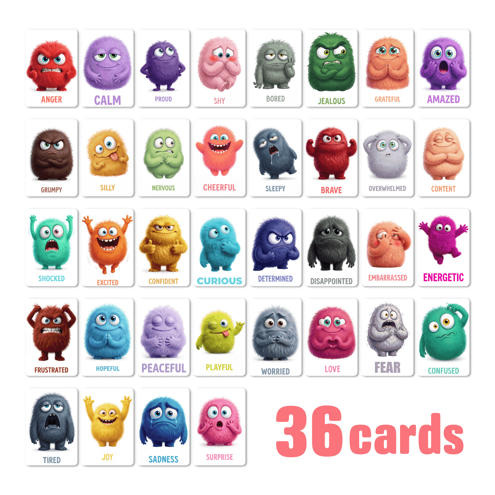 TEMU 36 Emotional Cards Emotion Recognition Tool Emotional Cards Emotion Management Auxiliary Cards Social Emotional Practice Cards