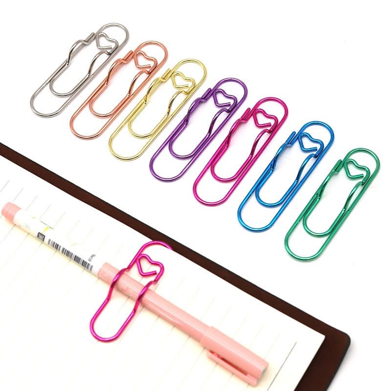 TEMU 80-pack Multi-functional Heart-shaped Paper Clips | Stainless Steel, Random Color, Creative Bookmark Clip, Notebook Pen Holder, Document File Classification, Irregular Paper Clips