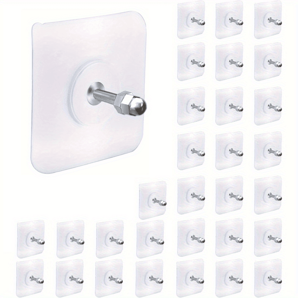 TEMU 30 Strong Adhesive Wall Hooks, No Screws Needed, Pvc With Metal Knob, Reusable For Kitchen, Bathroom, Home, And Office - White, Bathroom Hooks