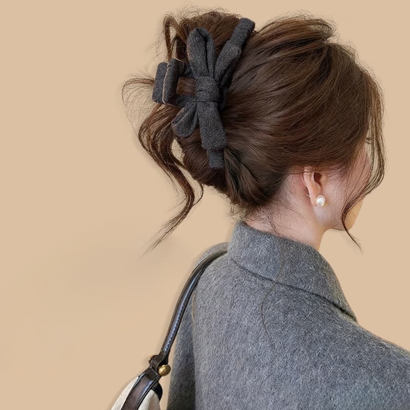 TEMU 1pc Autumn/winter New Thick Fabric Bow Acrylic Hair Claw Clip, Women's Fashion Simple Large Full Fabric Bow Hair Clip, Shark Clip, Suitable For Daily Casual Wear