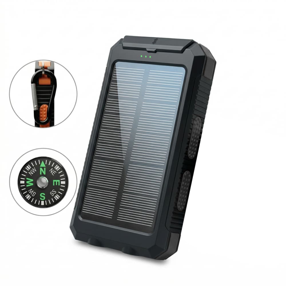 TEMU 20000mah Portable Solar Power Bank, Portable Solar Mobile Phone Charger, Camping External Battery Charger For Mobile Phones, 2 Usb/ Led Flashlights With Compass For Outdoor Activities