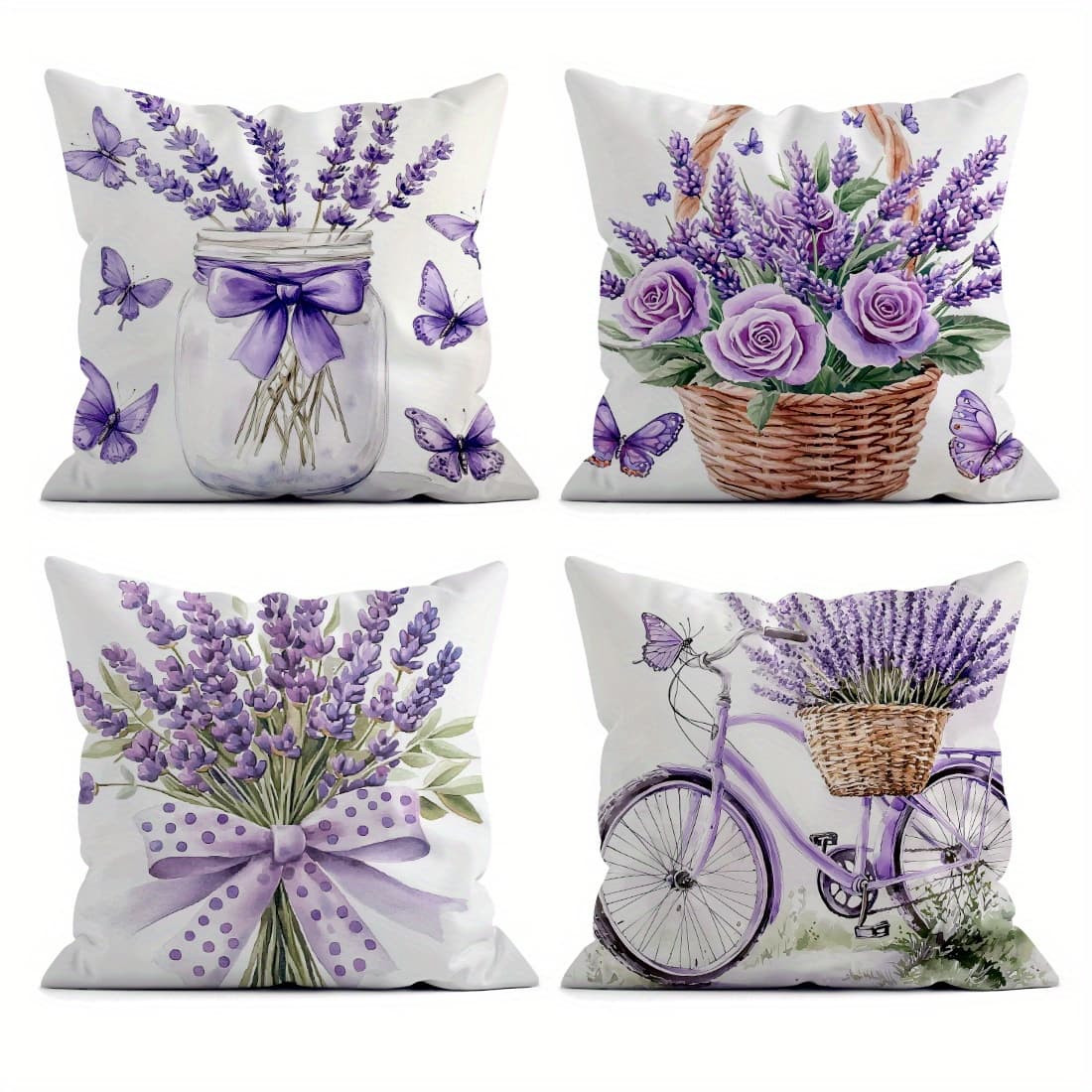 TEMU 4pcs Purple Lavender Single-sided Printed Pillowcase Sofa Cover - Pillowcase 45 X 45cm