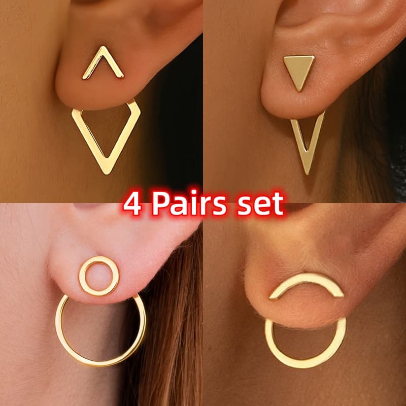 TEMU 4pairs Golden Plated Copper Ear Studs - Vintage Geometric Earrings, Nickel Free Electroplating - Perfect For Daily