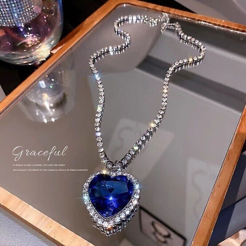 TEMU Necklace Blue Heart Of Pendant Womens Beautiful