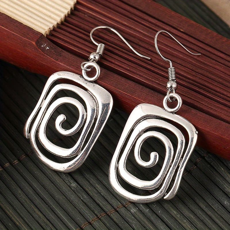 TEMU New Minimalist Retro Geometric Hook Earrings, Creative Ethnic Style Spiral Earrings Jewelry