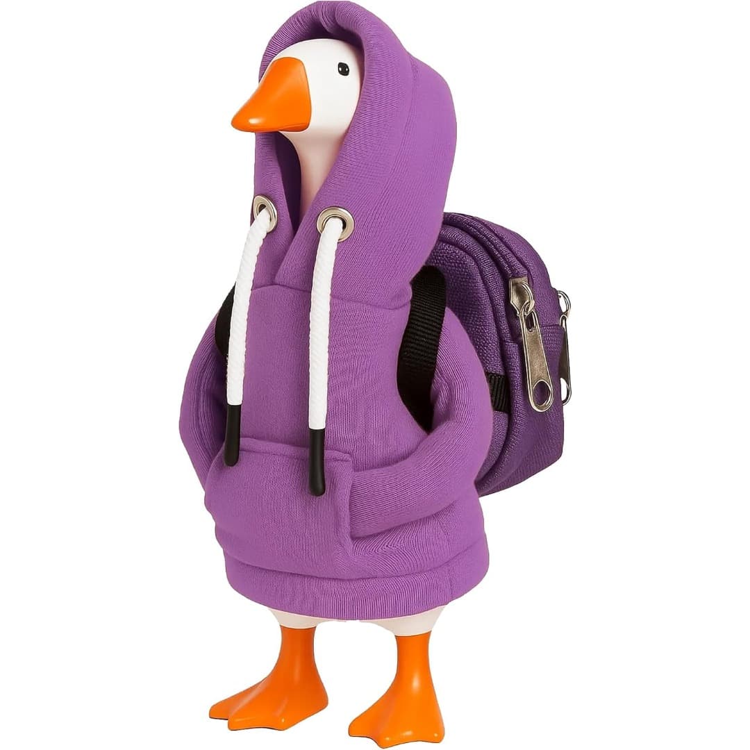 TEMU Desk Goose Outfits, Purple Hoodie And Backpack Set, 7 Inch Mini Desk Goose Clothes, Fall Themed Decor For Goose Lovers And Coworkers