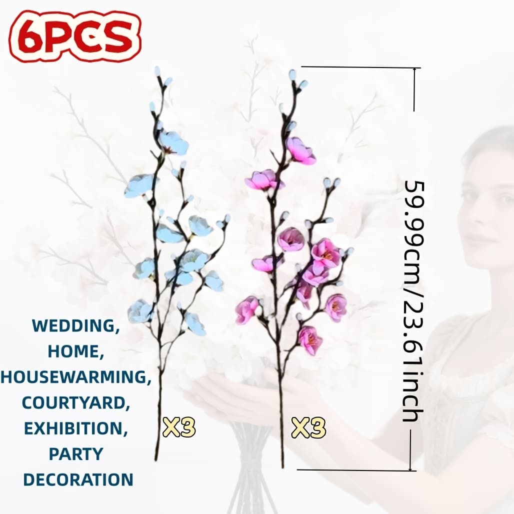 TEMU 60 Beautiful Artificial Plum Stems - Realistic Pink And White Plum Bouquets, Vibrant Small Flowers, High-quality Elegant Floral Decorations, Durable Plastic That Won't Fall Off