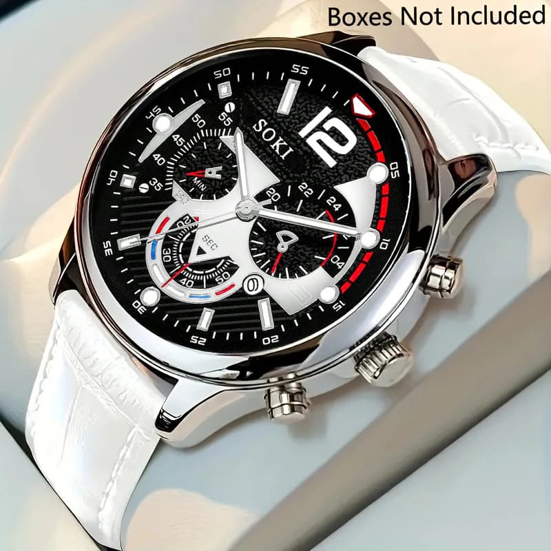 TEMU 1pc Men's Vintage Minimalist Watch With Round Dial & Quartz Movement - Elegant Clock Hands, Simple Dial For Daily Wear, Weddings, Business & - Ideal Gift For Men
