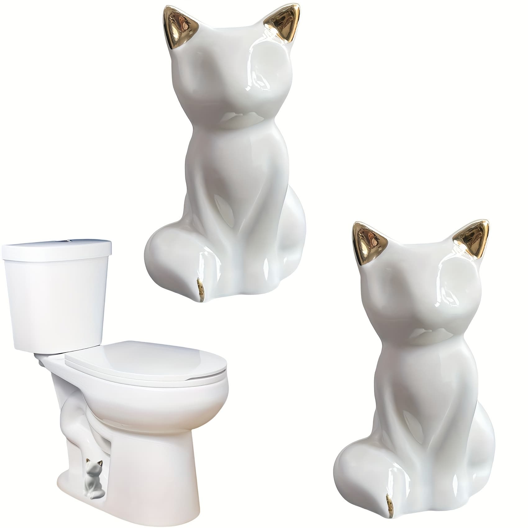 TEMU 2pcs High White Ceramic Cute Cat Toilet Floor Cover Animal Toilet Cover Replacement Bathroom Decoration Rust-proof Toilet Cover