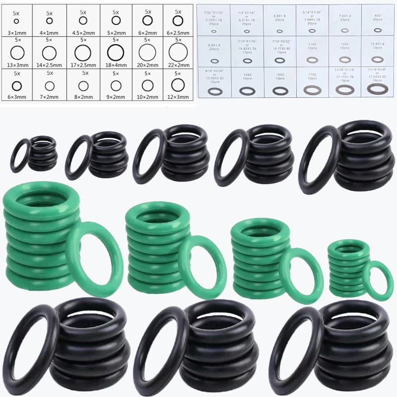 TEMU Set Of 495 Nitrile O-rings, With A Hardness Of 65a, Featuring A Circular Cross-section, In Black And Green, Comprising 18 Sizes Ideal For High-pressure Cleaners And Gas Sealing Applications