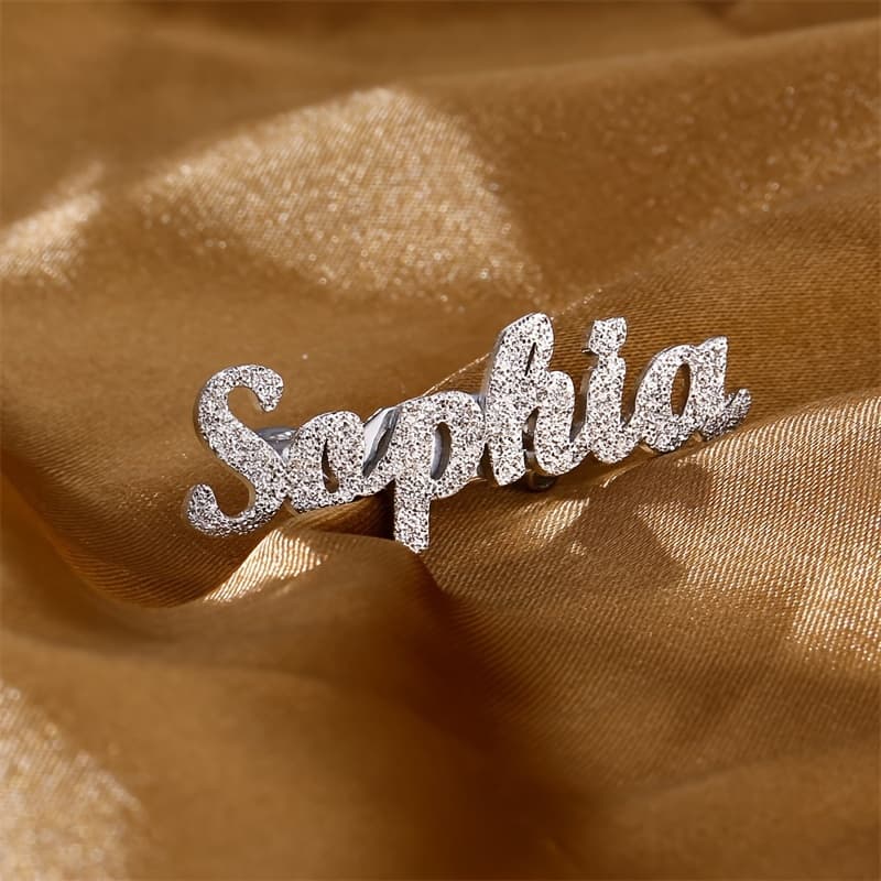 TEMU Custom Engraved Matte Name Tag Pin - Elegant Stainless Steel Brooch, Unisex Jewelry Gift