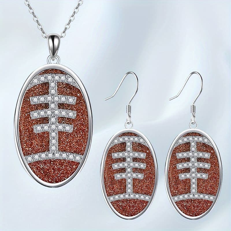 TEMU 3pcs Fashion Football Necklace Earrings Halloween Christmas Birthday Party Anniversary Gift Jewelry For