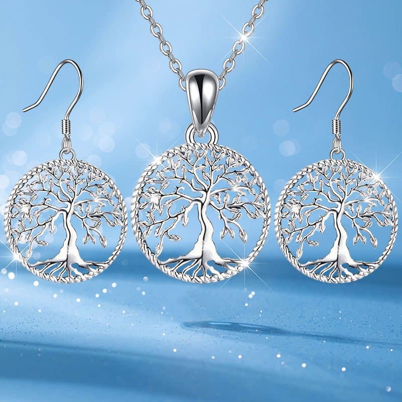 TEMU 3pcs 925 Silver Shining Fashion Personality New Tree Earrings Necklace Party Commemorative Jewelry Exquisite Christmas Birthday Gift