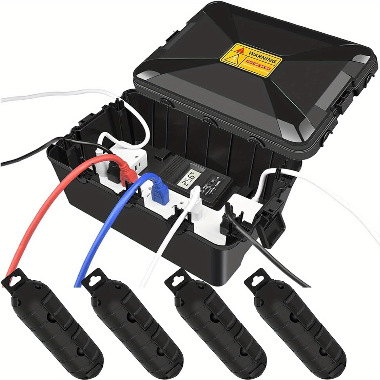 TEMU Outdoor Extension Cord Cover, Ip54 4pk Small Weatherproof Extension Cord Safety 1pk Extra Large Outdoor Electrical Box, 7 Cable Seal Entry, Protect Timer, Power Strip,