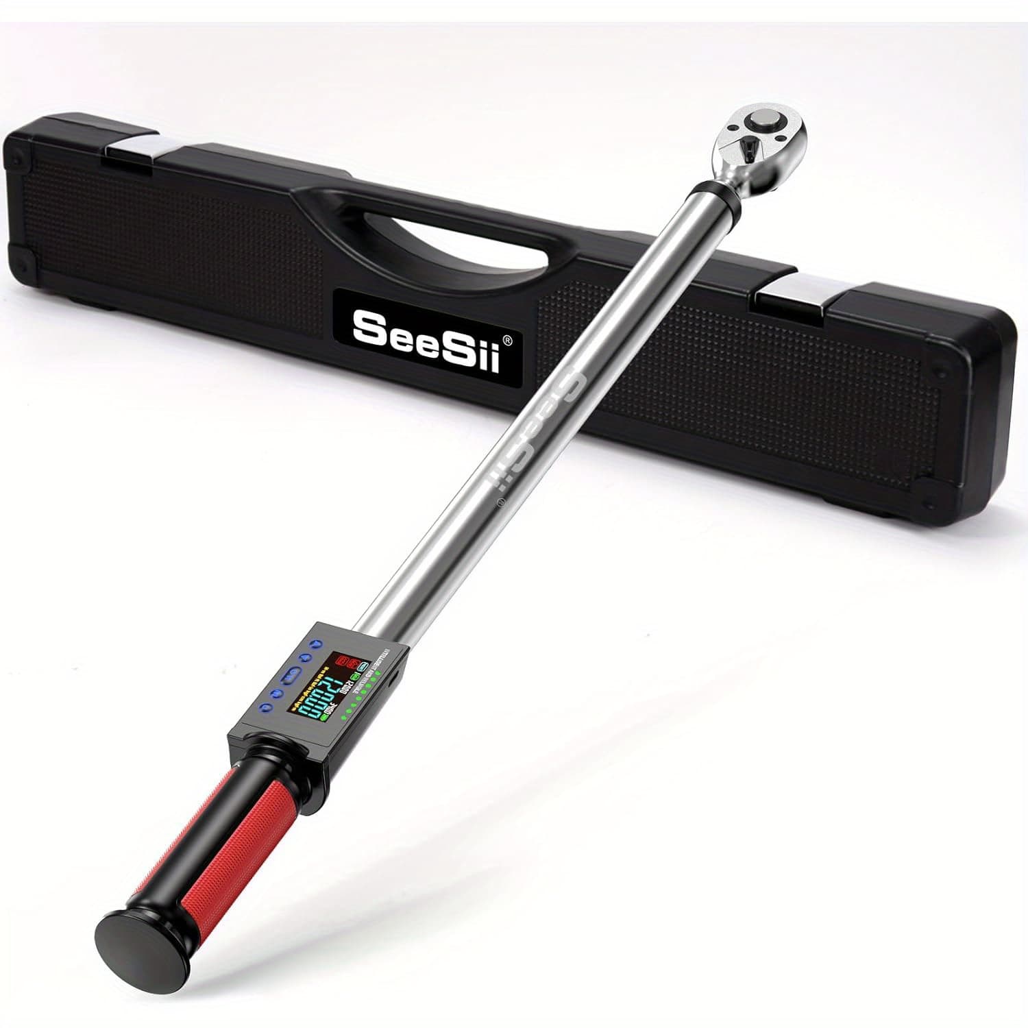 TEMU Seesii Digital Torque Wrench 1/ 2" Drive (12.5-250.8ft-lbs/ 17-340n.m), 2% Torque Electric Torque Wrench With 3 Adjustable , Torque Wrench Digital With Buzzer Led Flash For Car Care Dh340