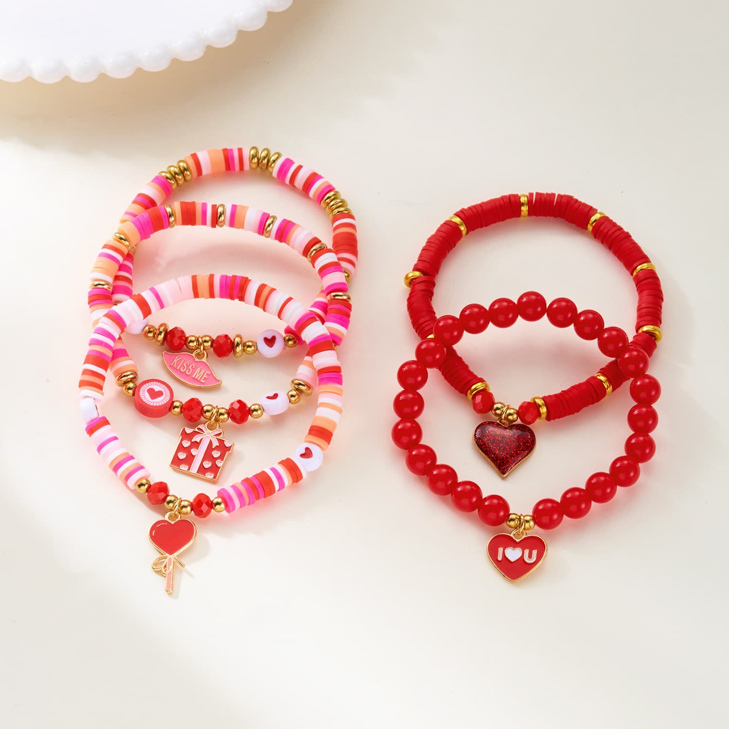 TEMU 5pcs Valentine's Day Heart-shaped Bracelet Set, The Gift For - Bracelets