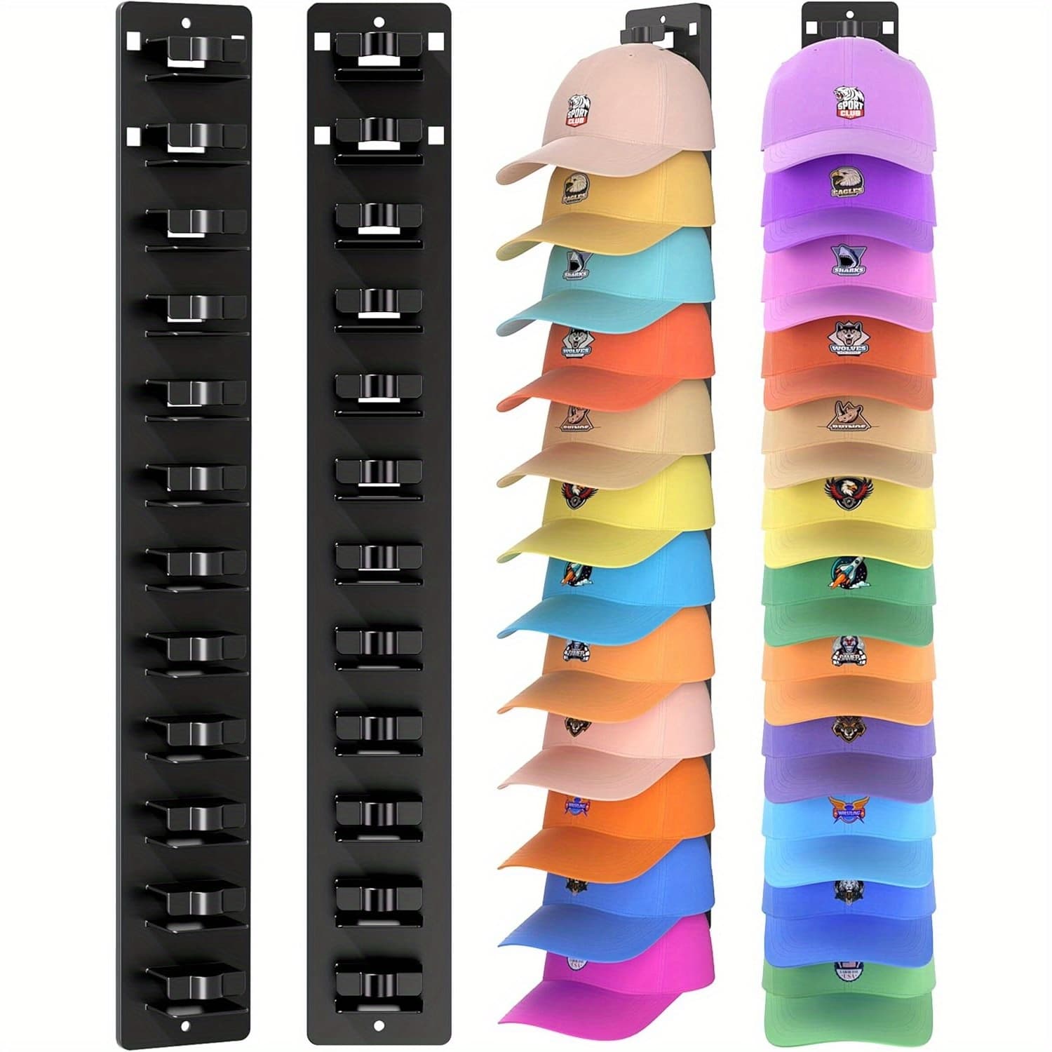 TEMU Bluemingb Baseball Storage Solution - 2 Packs Hat Rack For Up To 24 Hats, Versatile Adhesive Or Wall-drilled Mounting, Stylish Layered Design For Wall, Door, And Closet (black)