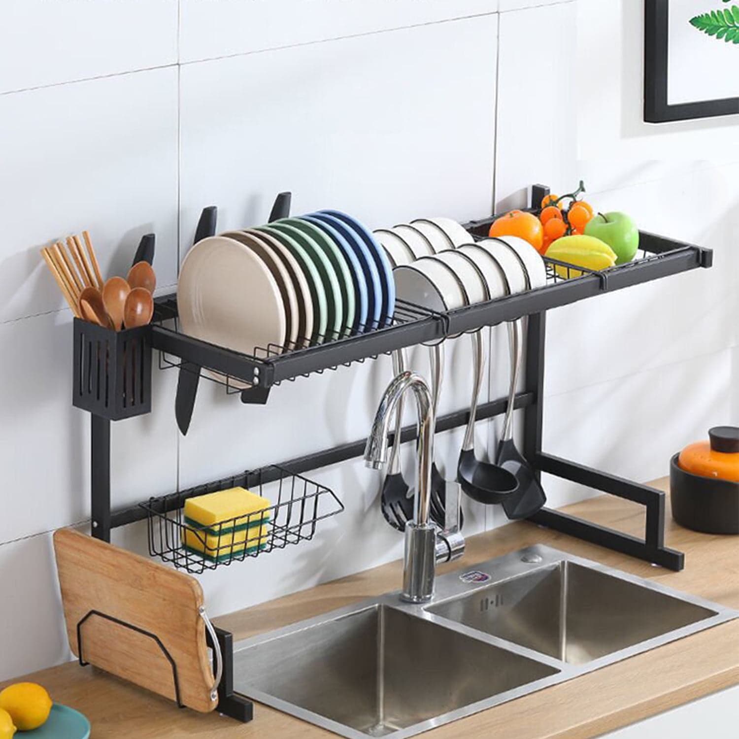 TEMU Over-the-sink Dish Rack 2-tier Large Size 33.86"x12.6"x20.47" Kitchen Countertop Drainer