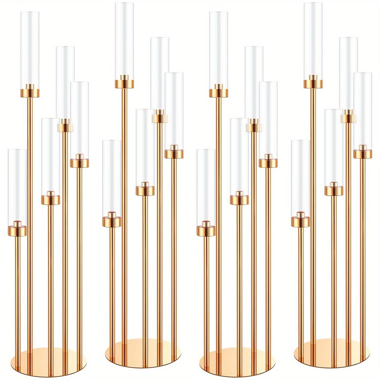 TEMU 4 Set Floor Candelabra 5 Arm 42.5'' Tall Candle Holder, Candelabra Centerpieces For Tables, Metal Candlestick Set With Acrylic Lampshade For Wedding Party Home Decoration (golden)