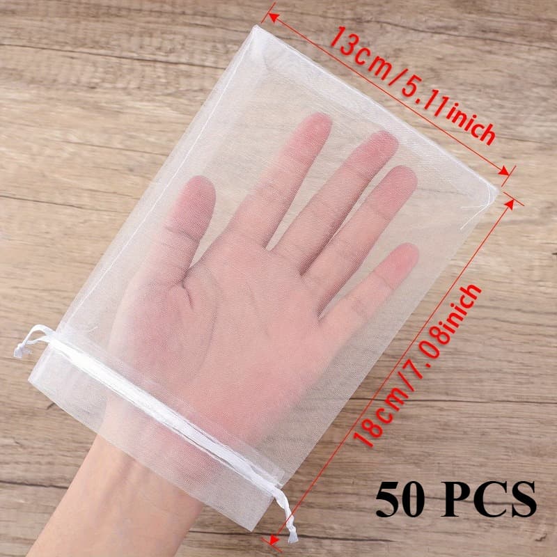 TEMU 50pcs Breathable Mesh Organza Bag 5x7 Inch, Clear Drawstring Bag For Wedding Gifts, Jewelry Packaging, Cosmetics, - Multifunctional Gift Bag With Ribbon