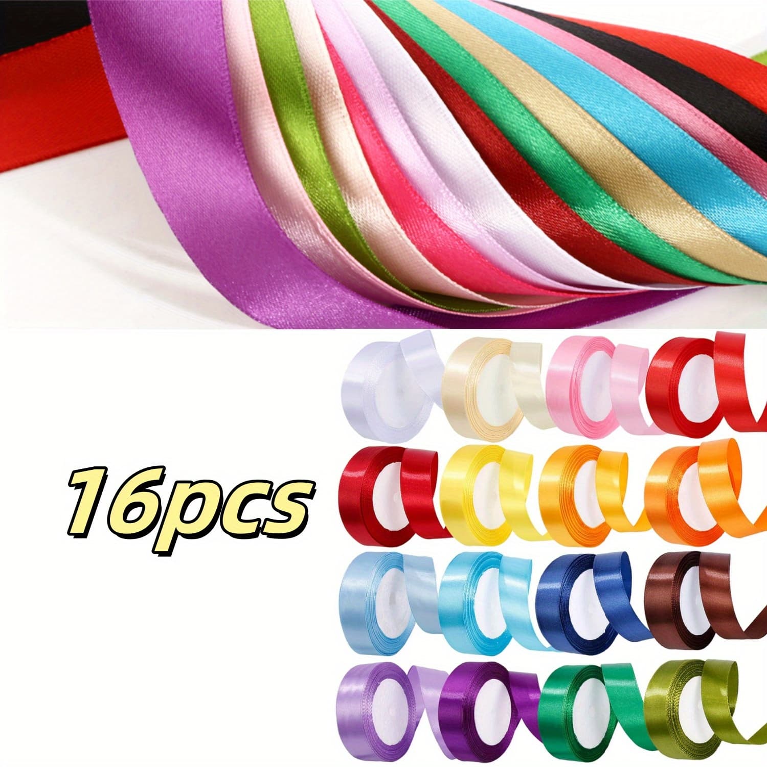 TEMU 16pcs Colored Ribbon Set: Each Ribbon Measures 2.5cm Wide And 25 Yards Long, Weddings, Gift Wrapping, Card Making, And Craft Projects To And Style.