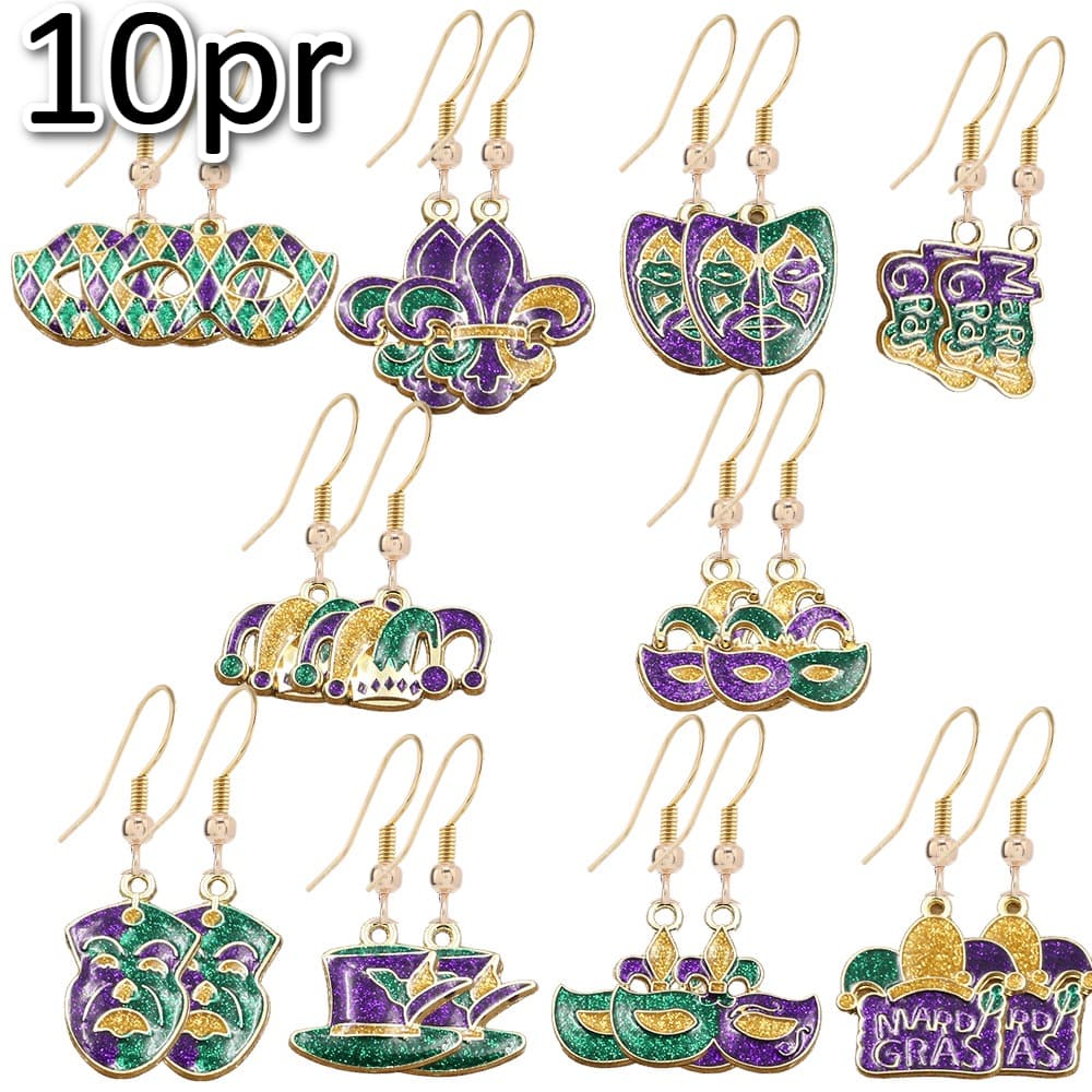 TEMU 20pcs/ 10pr For Carnival Alloy Drip Earrings For Women, For Carnival Atmosphere Party Additions, Fashionable And Cute Shining Exquisite Earrings Set, Suitable For Carnival Parties, Party Favors