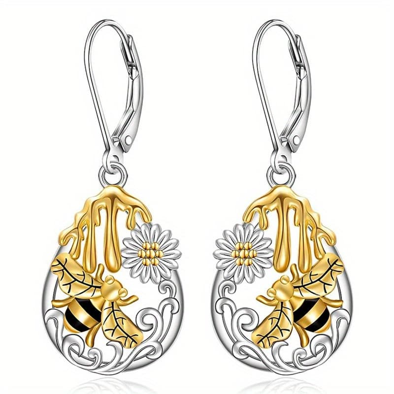 TEMU 1pair Cute Earrings 2 Tone Flower Drop Earrings For Women Daily Party Earrings Jewelry