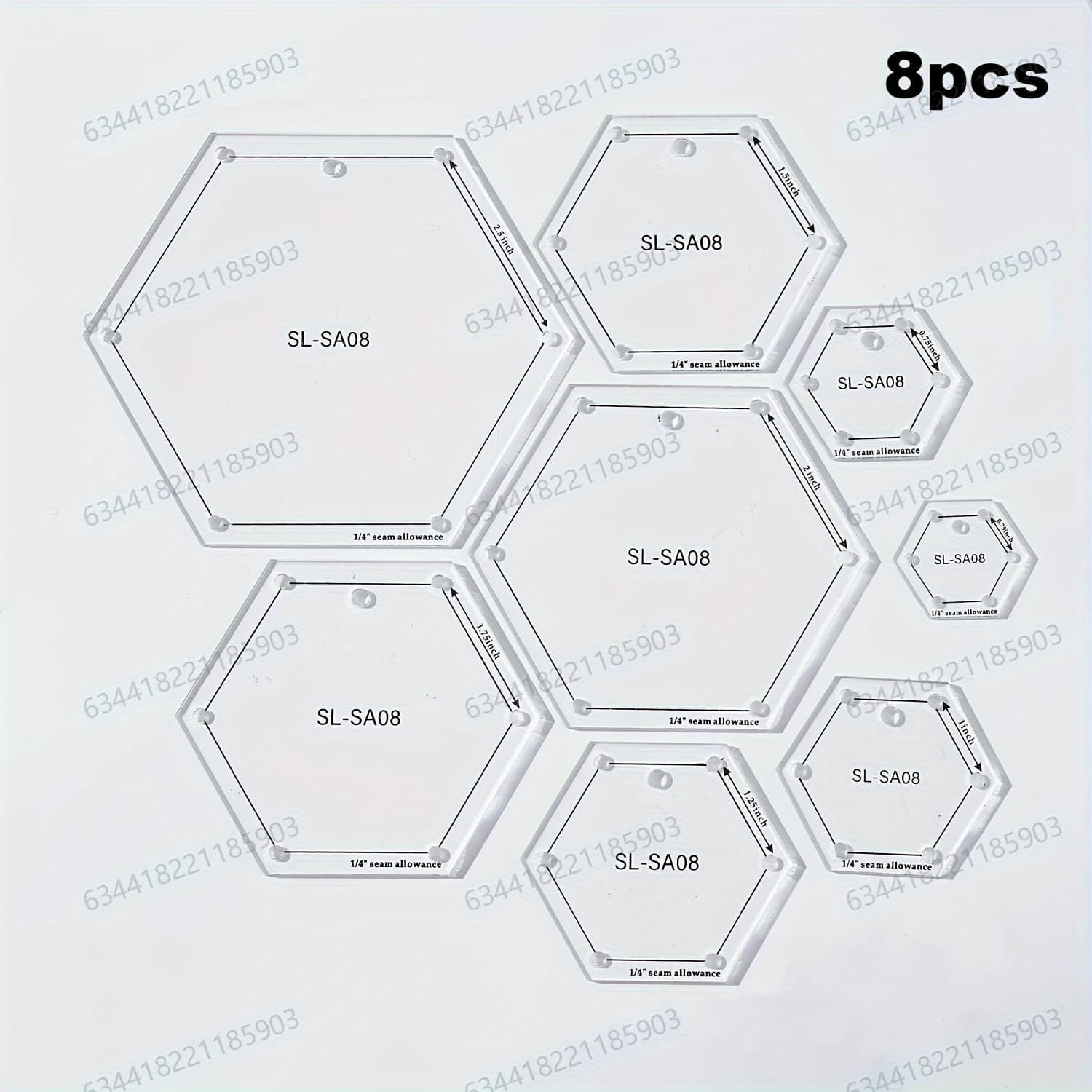 TEMU 8pcs Set, 2mm/0.078inch Thick Transparent Acrylic Quilting Ruler, Sewing Gauge, Hexagon Quilting Template Ruler, Design Quilting Tool Seam Gauge, Suitable For Multi-scene Size Needs