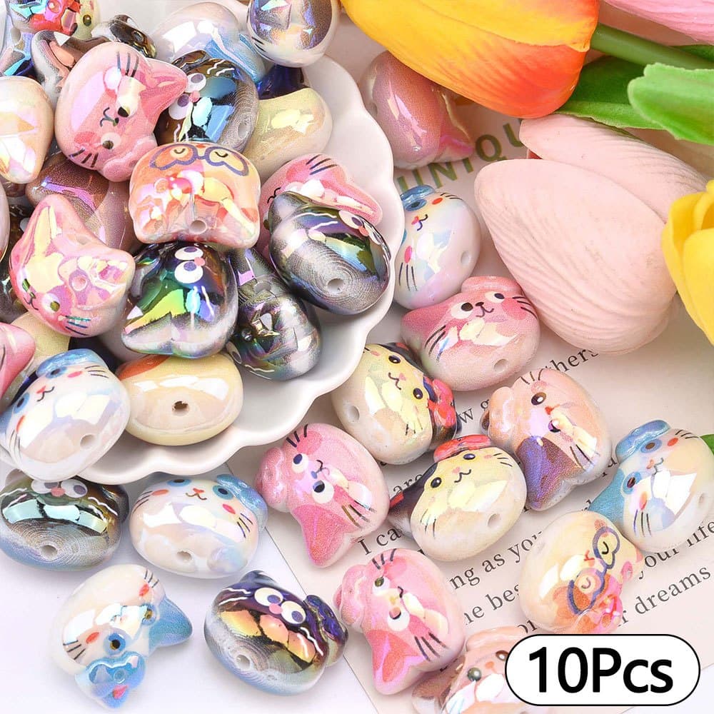 TEMU 10pcs Colorful 3 Flower Cat Acrylic Bead Decoration Beads, Suitable For , Bracelets, Necklaces, Gifts, Artworks, Handmade Crafts Accessories Beads