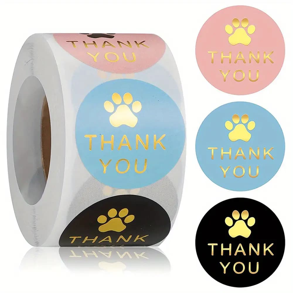TEMU 500pcs Dog Paw Print Thank You Stickers, Round Decorative Sealing Labels For Gift Boxes And Packaging