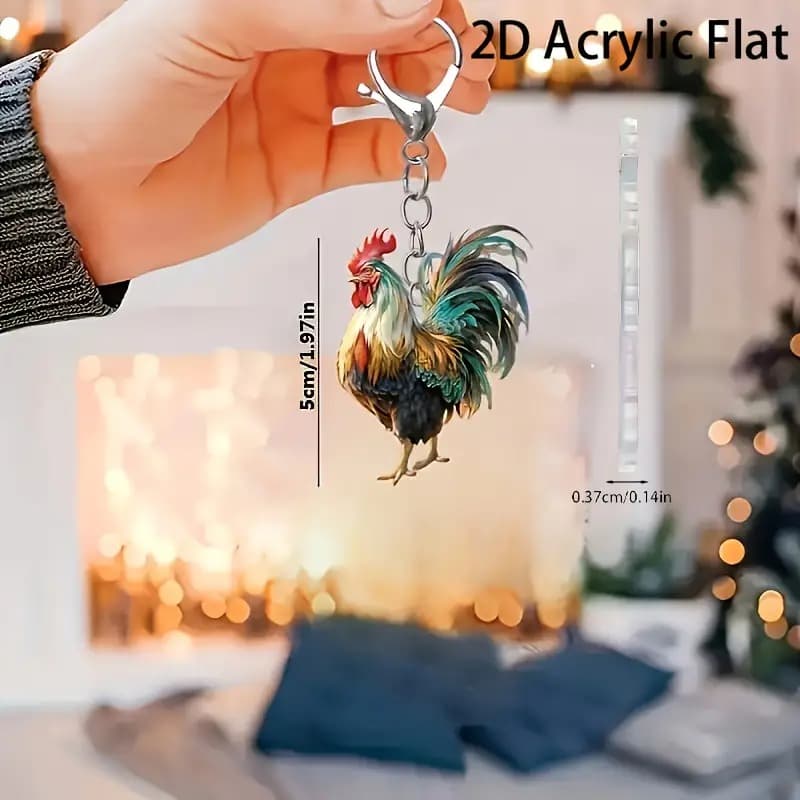 TEMU 2d Flat - Acrylic Keychain Featuring A 2d Flat Festive Rooster With A Lobster Clasp - An Ideal Christmas Present For And Stylish Women