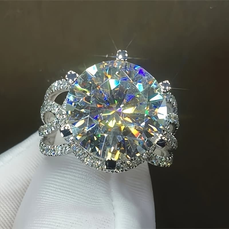 TEMU 1pc 4 Carat Moissanite Ring Made Of 925 Silver Featuring A Cross Design, Ideal As A Birthday Gift For Men And Women