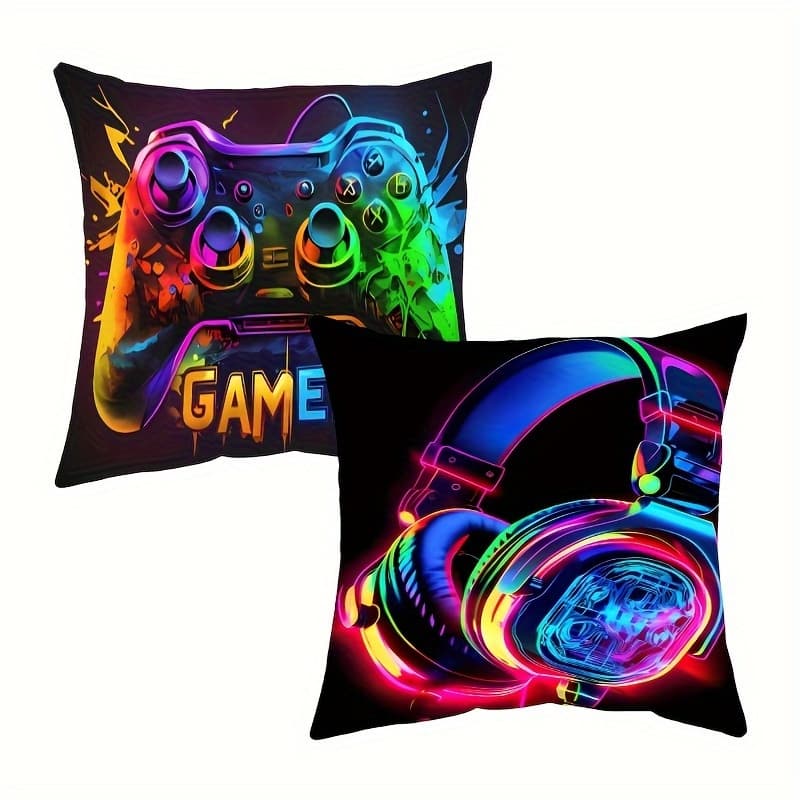 TEMU Set Of 2 Plush Pillow Covers Featuring A Gamer And , Measuring 17.7"x17.7". Soft Covers Are Machine Washable And Suitable For Home Decor In Living Rooms And Bedrooms (inserts Not Included)