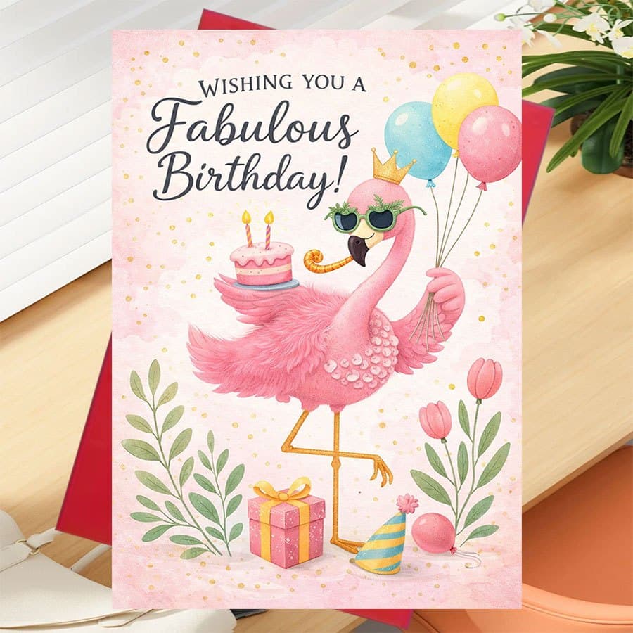 TEMU A Single Greeting Card With An Envelope Featuring A Cute Flamingo Design, Perfect For Wishing For A Wonderful Birthday