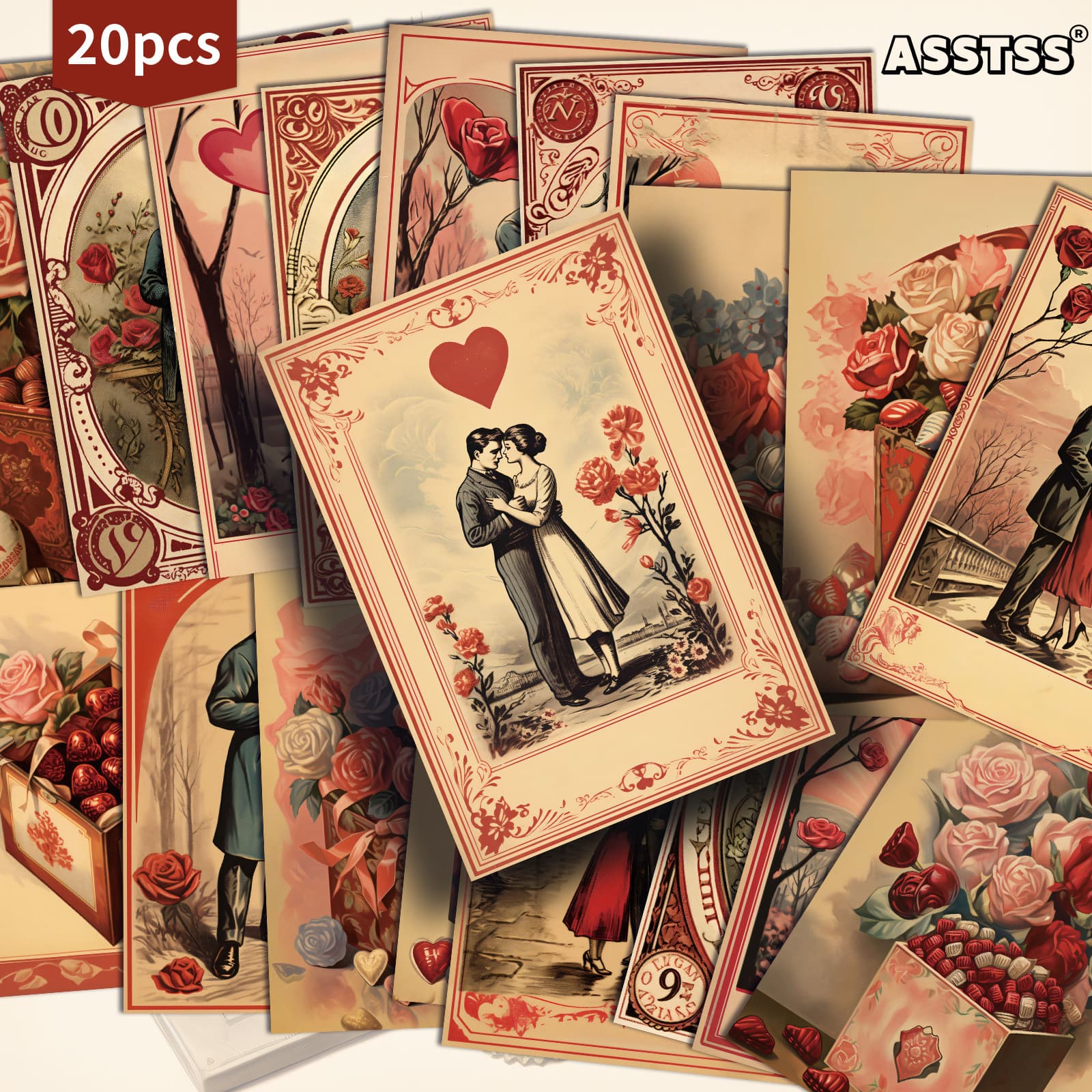 TEMU 20-pack Asstss Retro Valentine's Day Gift Cards - Vintage Pinup Illustrations, Junk Journal Paper Suitable For Scrapbooking, Crafting & Collectible Decorative Cards (20 Pack)