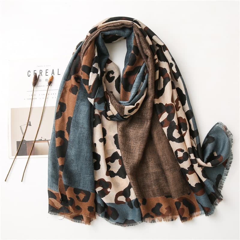 TEMU Elegant Leopard Print Scarf Shawl - Lightweight Warm Brown Long Shawls Suitable For , Parties, - Coffee-colored & Neutral Patterns, Hand Washable, Versatile For Body Types