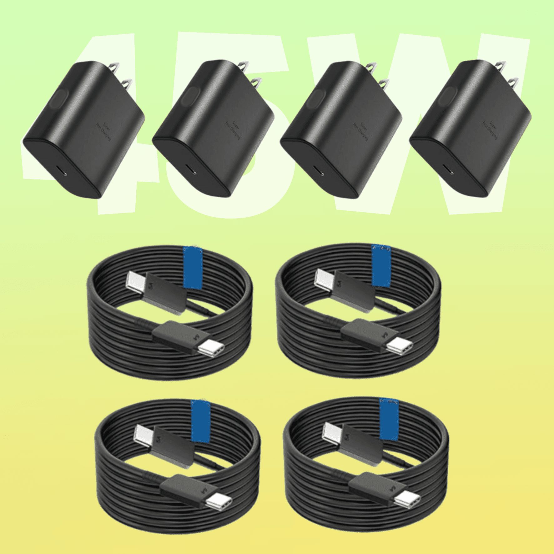 TEMU 4pcs 45w Super Fast Charger Usb C Phone Charger For For Galaxy S25/ S25 Ultra/ S25+/ S24 Ultra/ S24+/ S23 Ultra/ S22/ S20/ S21/ Note 10, For Galaxy Tab, 10ft C Cable 2pcs