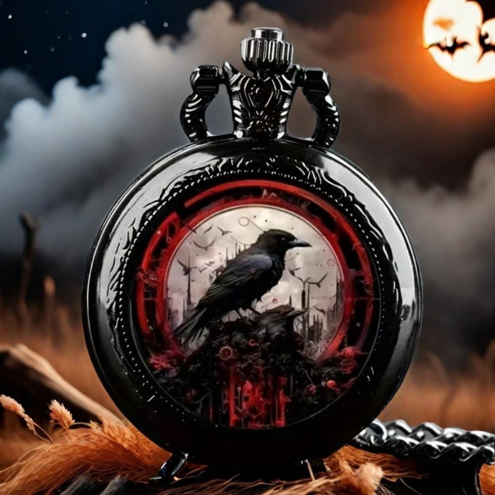 TEMU 1pc Elegant Black Necklace Pocket Watch, Halloween Style Creative Dressing Watch, Vintage Jewelry, Unique New Year Christmas Birthday Gift