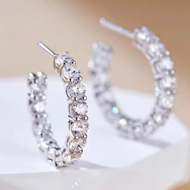 TEMU 1 Pair Women's Fashion Hoop Earrings Easy Elegant Synthetic Zirconia Inlaid Earrings Women' Casual Wear Jewelry