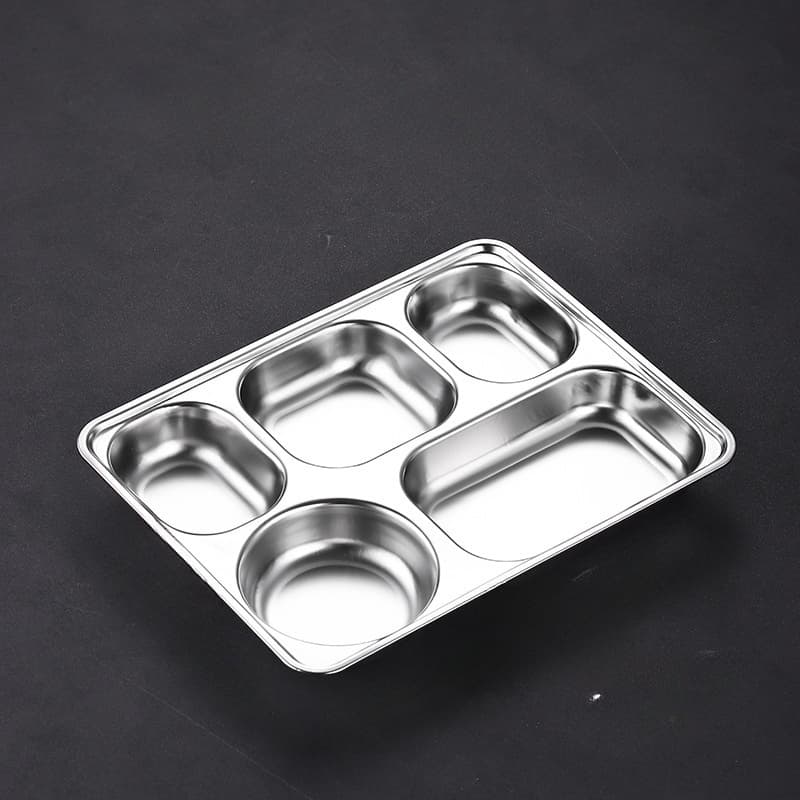 TEMU Stainless Steel 304 Food-grade Tray, Suitable For Use In Restaurants, Schools, And Homes, Durable Kitchen Utensil, Storage| Smooth | Durable Food Container, Food Service(5-compartment Lunch Box)