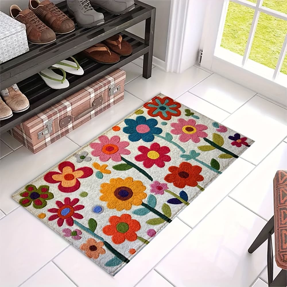 TEMU 1pc Vibrant 3d Floral Anti-slip Bathroom Mat- Plush Faux, Washable, Suitable For Entrance, Porch, Living Room, Laundry Room, Bathroom, Decoration And Gift Floor Mat, Soft Texture, Bathroom Carpet