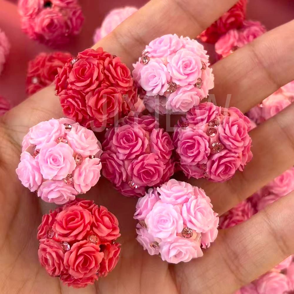 TEMU 2/4pcs Valentine's Day Rose Flower Bead Balls Random Mixed Series Colors, Romantic Clay Loose Beads, For Beading Pen Phone Chain Key Pendant Car Hanging And Valentine's Day Gift Making
