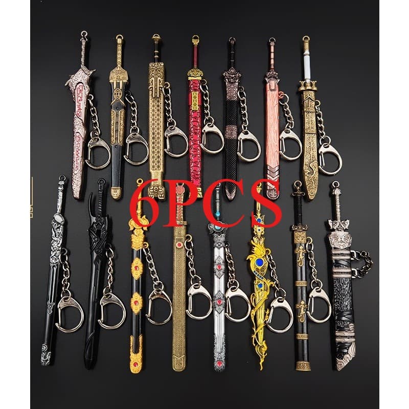 TEMU Random 6pcs Ancient-style Cold Weapon Models, Including Styles Like Sword, Sword, And Cold Sword, Mini Metal Keychain Pendants, With A Of Texture, Compact And Portable, Collectible And Decorative