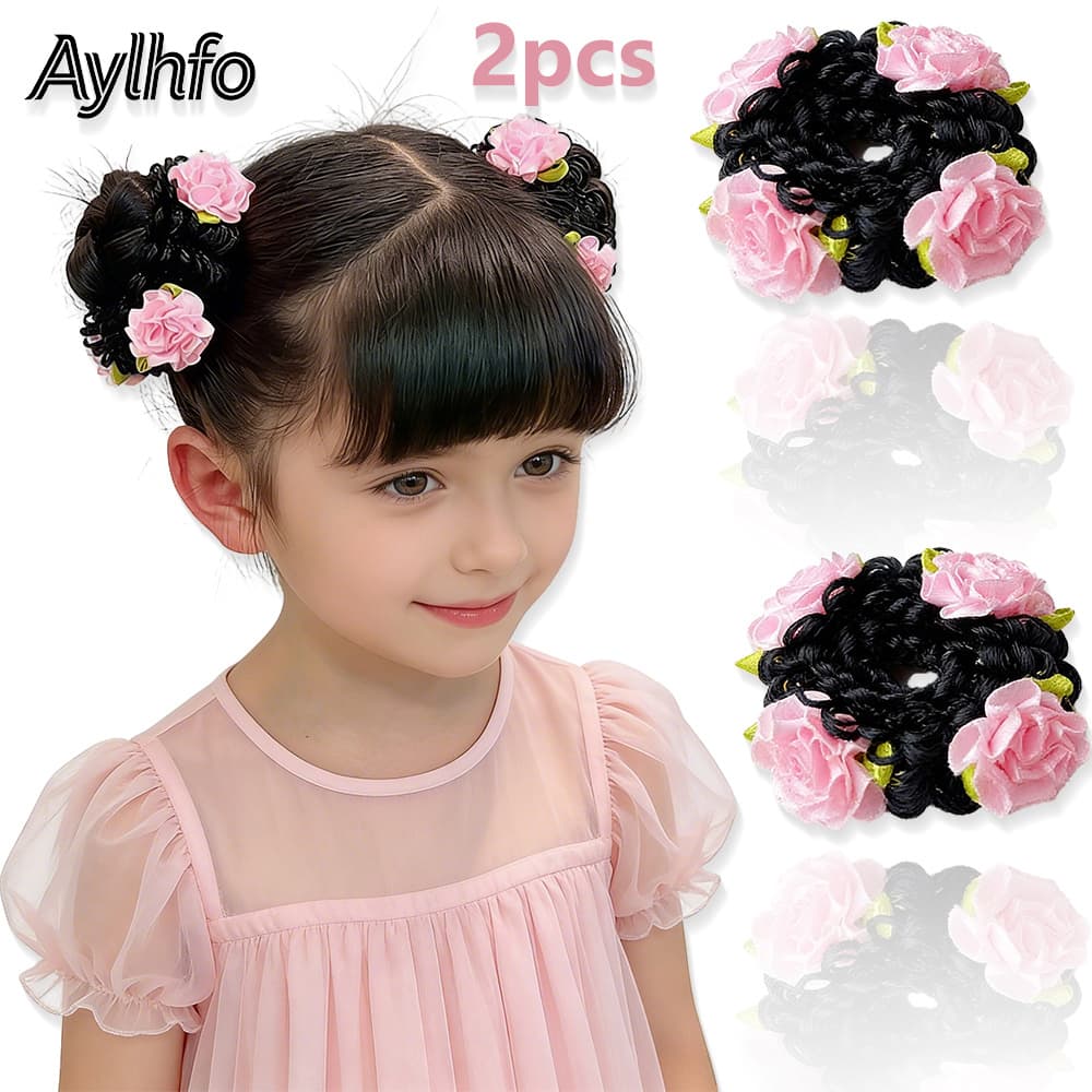 TEMU 2pcs Aylhfo Spring ' Colorful Flower Wig Scrunchies, Cute Bohemian Style Fabric Flower Wig Ponytail Hair Ties, Suitable For Daily And Holiday Party Wear