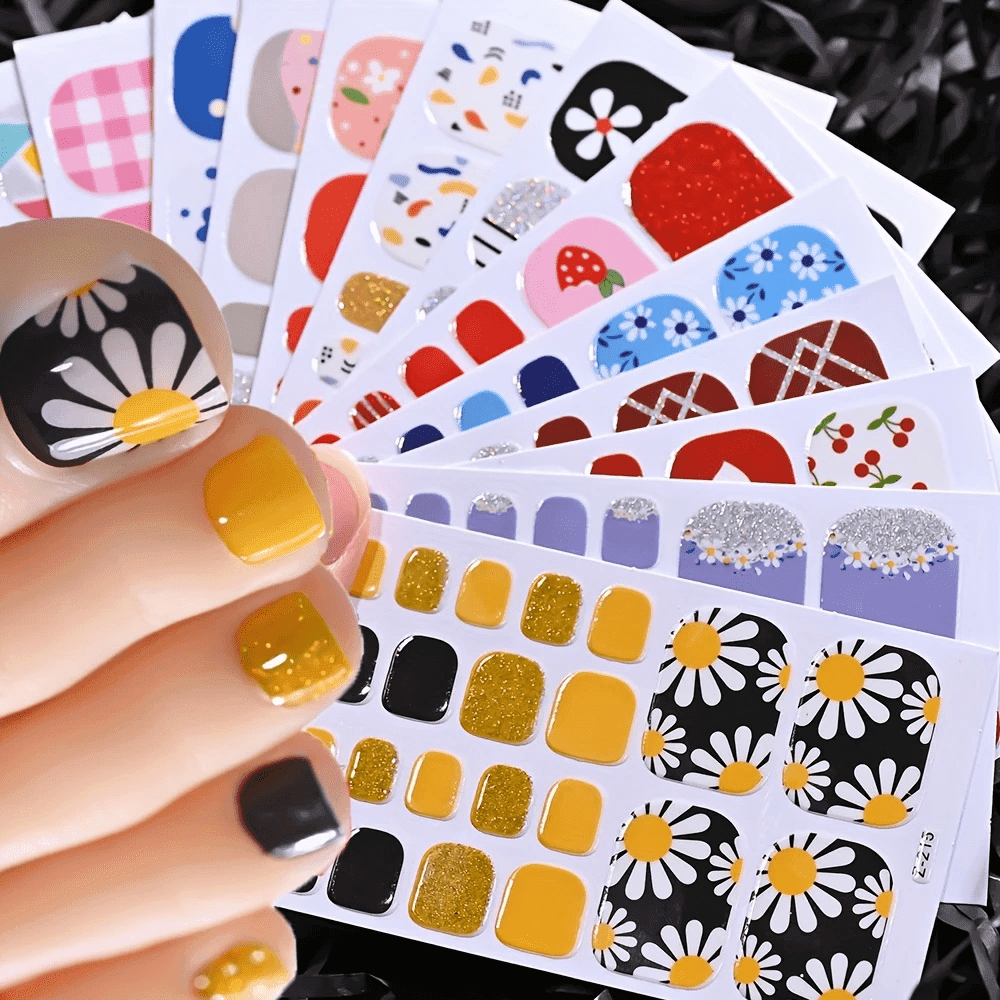 TEMU 7 Types Of Random Nail Stickers, Colorful Blooming The Entire Nail Surface. Self-adhesive Nail Strips For Nail Art.